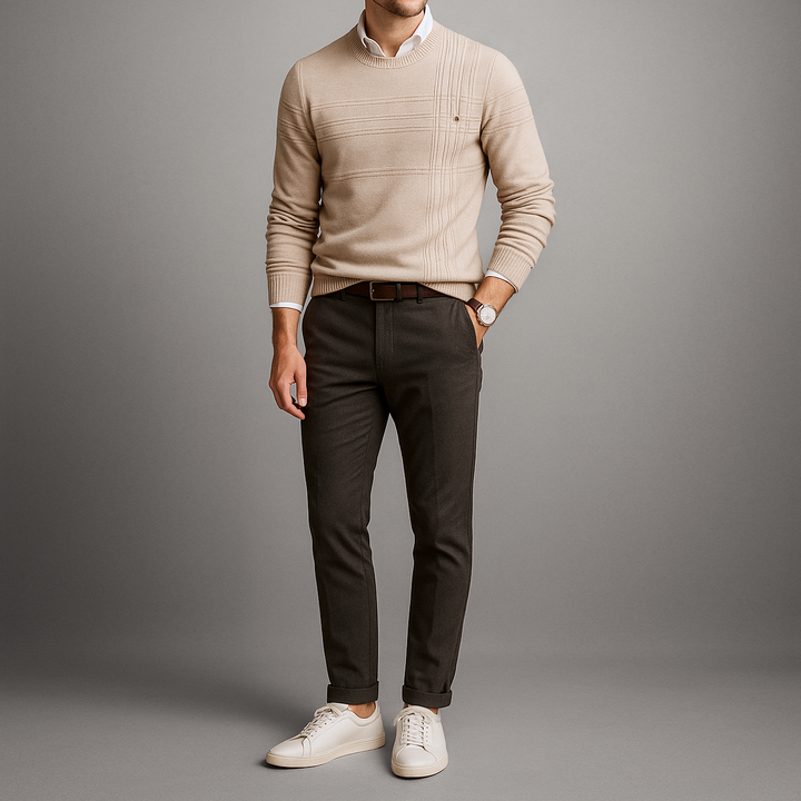 Structured Grid Cotton Sweater